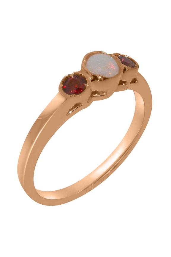 LBG British Made 9k Rose Gold ring with Natural Opal & Garnet Womens Engagement Ring - 33 size options - Size 11