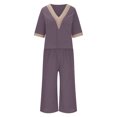 thumbnail image 4 of Lindreshi Womens 2 Piece Outfits for Summer Clearance Women's Fashion Suit Loose Cotton and Linen Lace Splicing Shirt Pants Two-Piece Set, 4 of 5