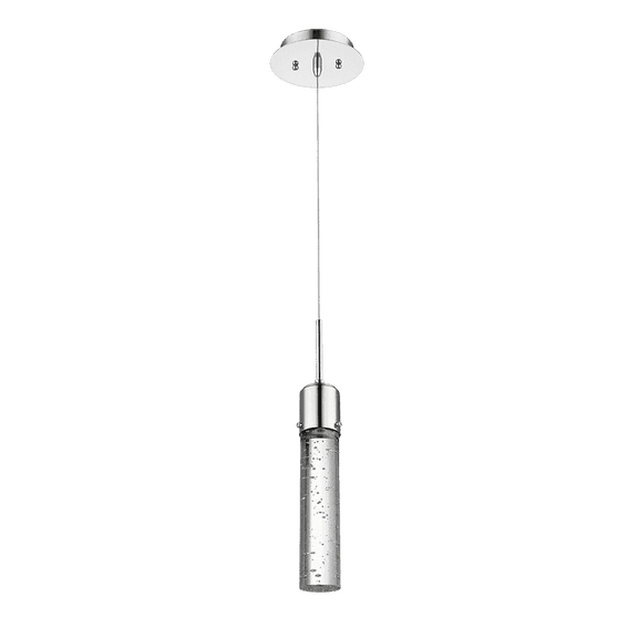 Soffi Chrome Mini Pendant Light, Modern 1-Light Hanging Fixture with Seeded Bubble Glass Cylinder Shade