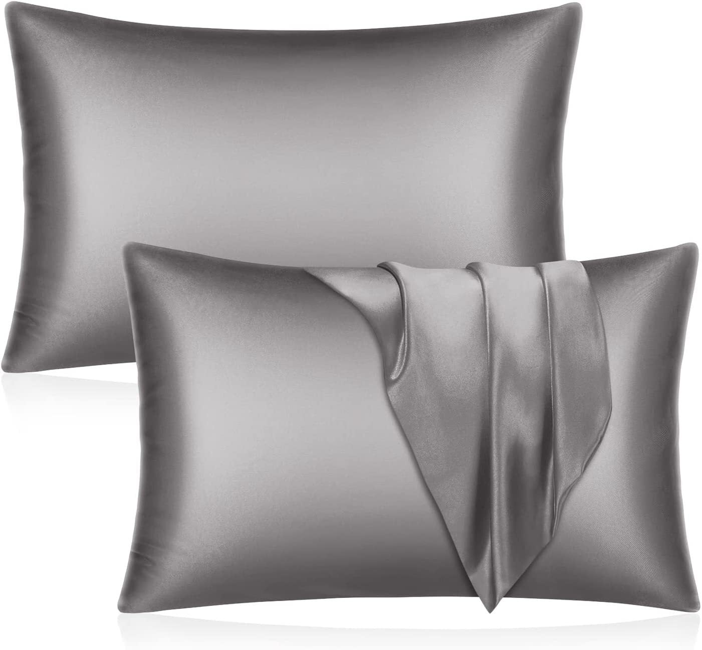 Satin Silk Pillowcase for Hair and Skin, Dark Grey Pillow Cases Queen