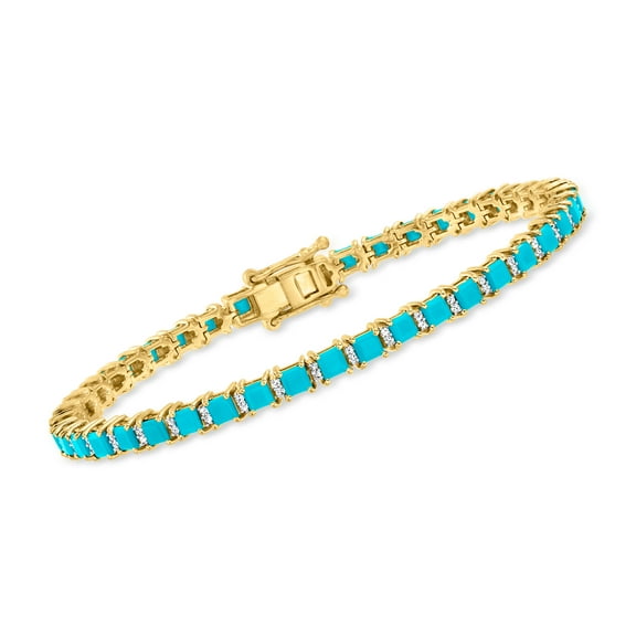 Ross-Simons Turquoise and .42 ct. t.w. Diamond Tennis Bracelet in 18kt Gold Over Sterling, Women's, Adult