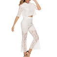 thumbnail image 4 of CHUMUD Lounge Sets for Women Petite 2 Piece Summer Casual Short Sleeve Crop Tops High Waisted Pants Hollow Out Lace Tracksuit Matching Set Party Office Work, 4 of 4