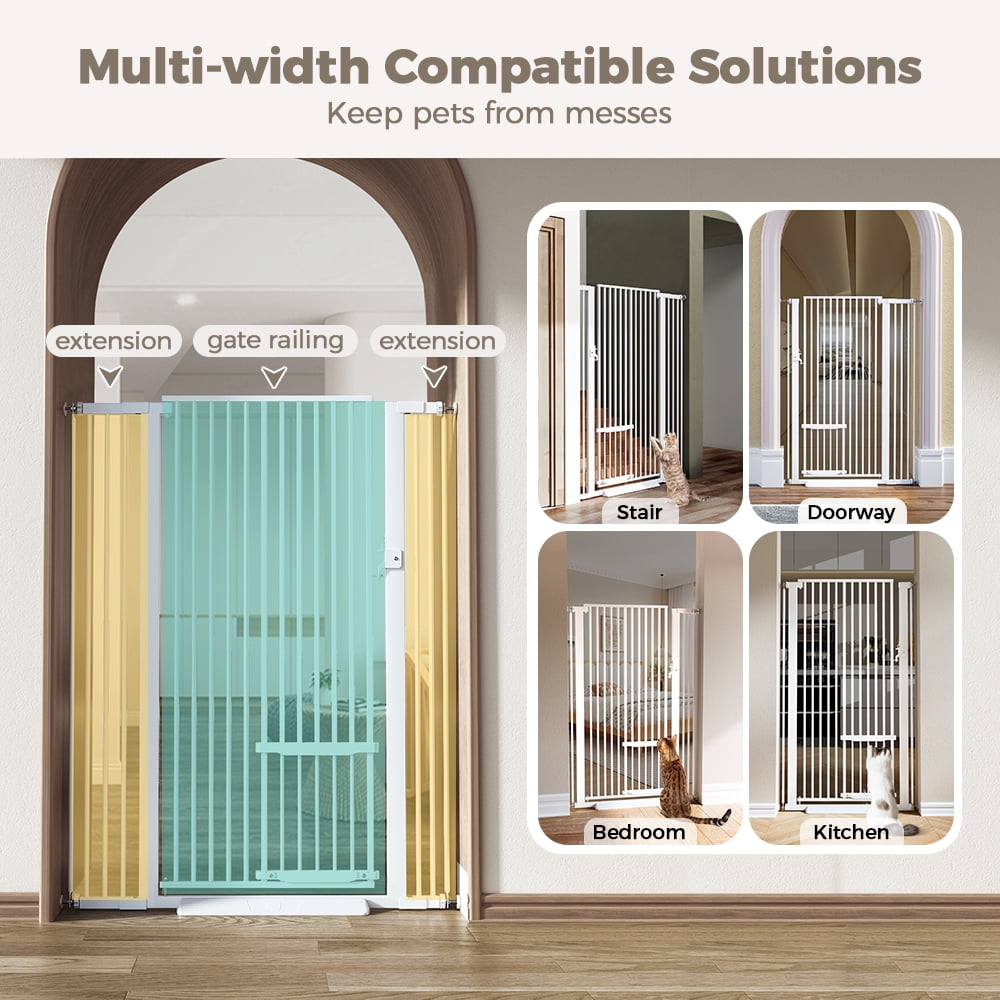Pet Gate with Cat Door,Domipet 55.1 inch Extra Tall Dog Gate,29.5''-40.6''Wide Gate Pressure Mounted Full Door Pet Gate for Doorway Stairs,White