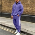 thumbnail image 5 of Jerdar Men Casual Pullover Hooded Sports Solid Long Sleeve Trousers Two-Piece Elastic Waist Patchwork Trousers Tracksuit Soft Sweatshirt Set, 5 of 7