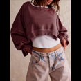 thumbnail image 4 of Sudadera Corta para Mujer, Cuello Redondo, Larga, Talla Grande, Otoño-Invierno 2025, Estilo Jersey Holgado. Vino Tinto M, 4 of 8