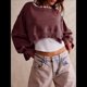 thumbnail image 4 of Sudadera Corta para Mujer, Cuello Redondo, Larga, Talla Grande, Otoño-Invierno 2025, Estilo Jersey Holgado. Vino Tinto M, 4 of 8