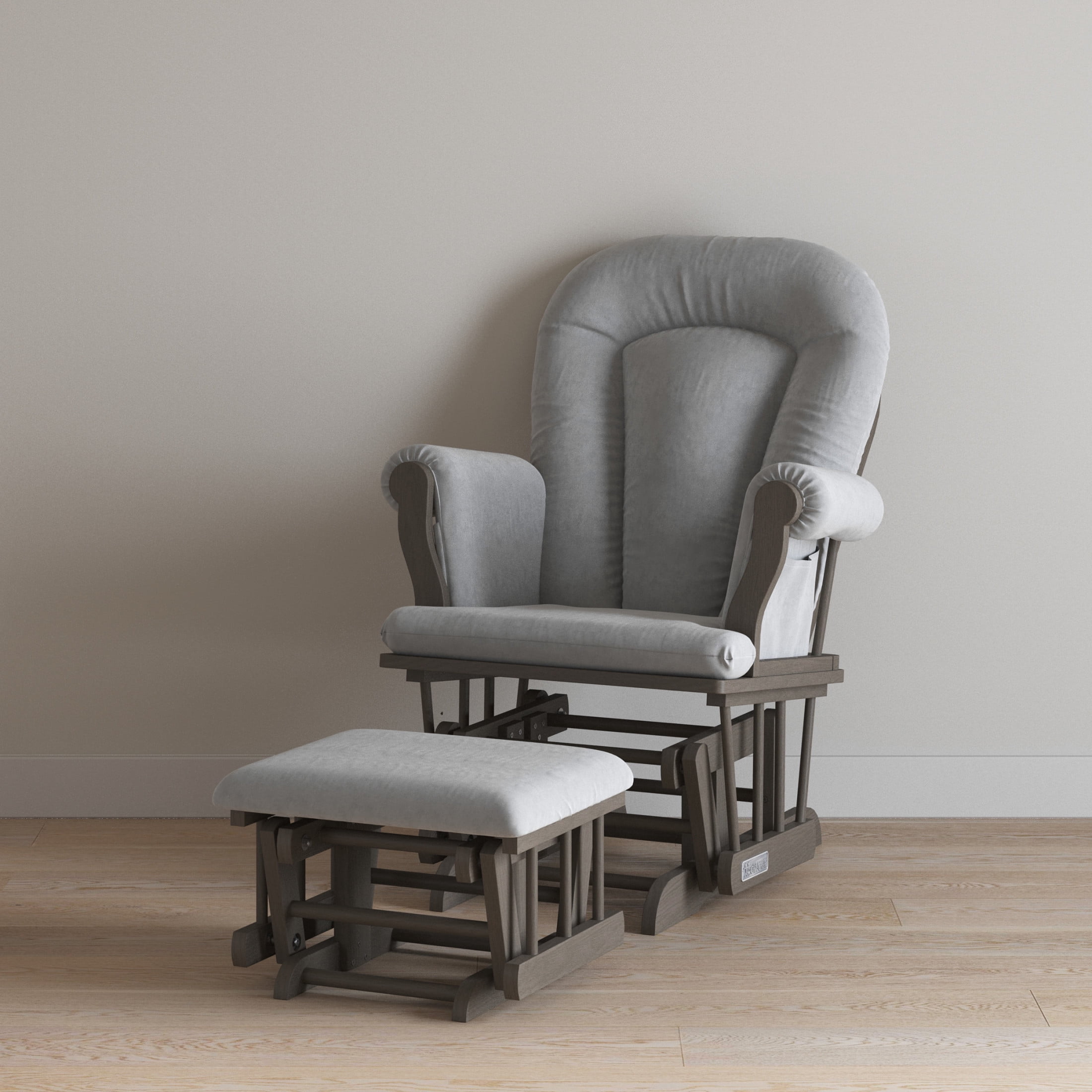 Child Craft Cozy Glider Rocker with Ottoman, Smooth Motion, Dapper Gray Frame, Light Gray Cushion