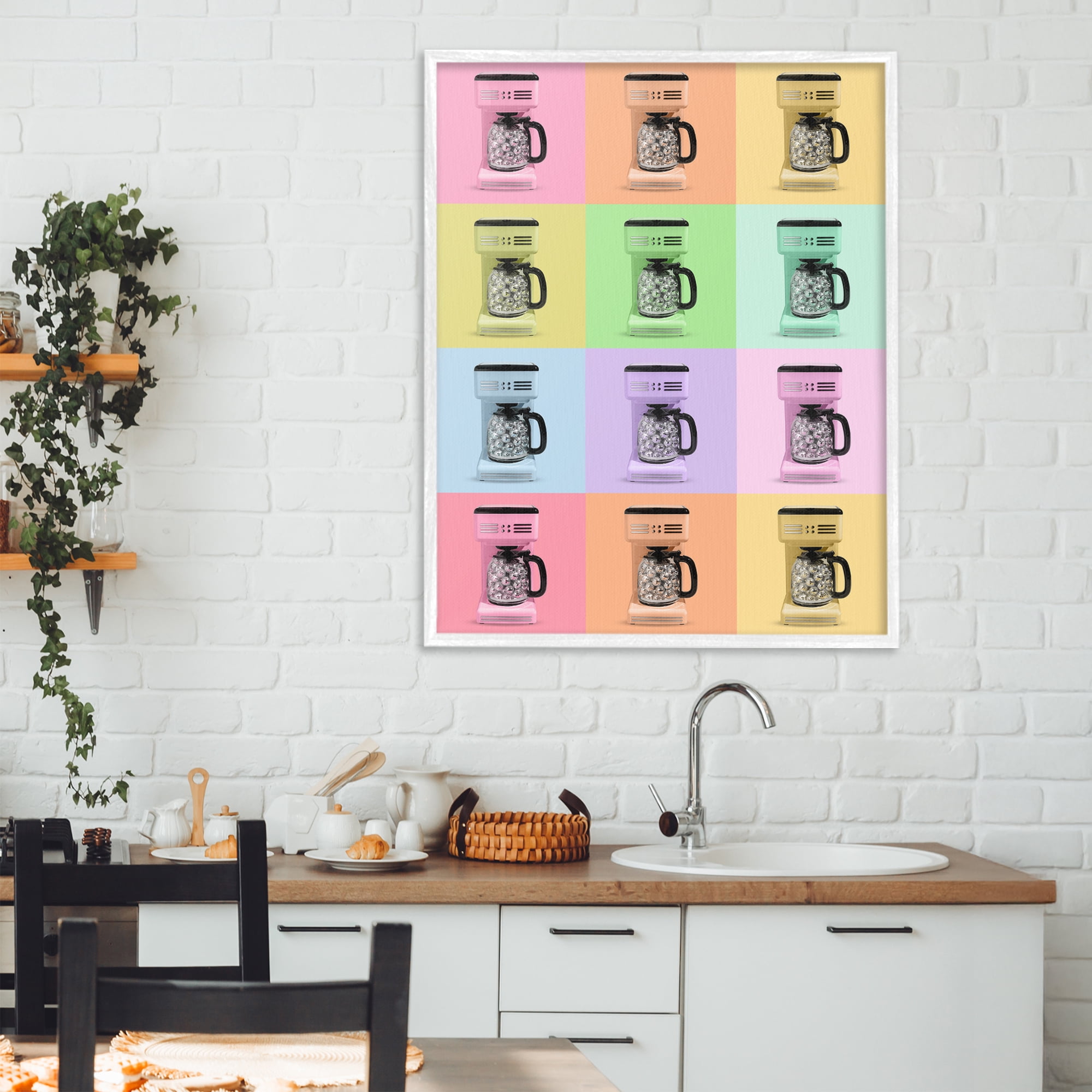 Stupell Industries Disco Coffee Maker Collage White Framed Giclee Art, design by LISH Creative