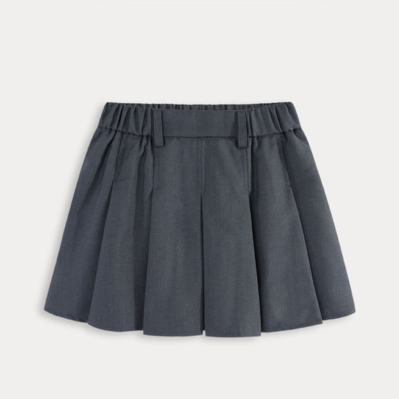 hengsof Teen Girls Uniform Skirt for 2-17 Years Old Solid Color Pleated Elastic Waist Short Skirt School Style Bottom Versatile Casual Skirt