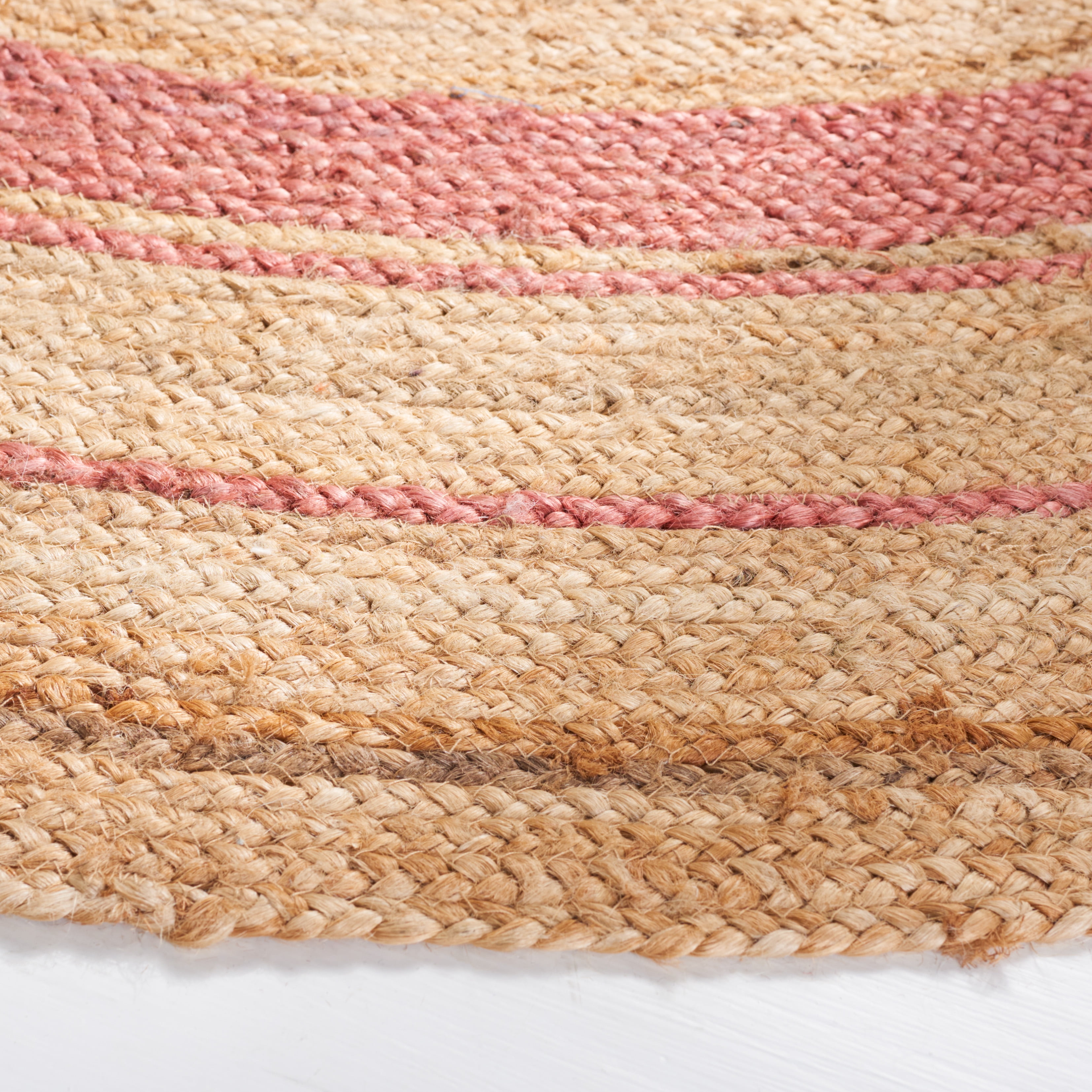 SAFAVIEH Natural Fiber Konnor Striped Area Rug, Pink/Natural, 6' x 6' Round