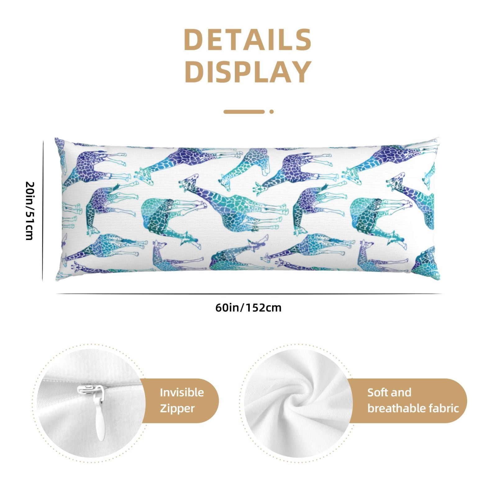 Naloa Cool Giraffe Super Soft 20x60 Body Pillow Case,Long Side Hidden Zipper（PILLOWS ARE NOT INCLUDED）