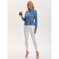 thumbnail image 7 of DARING DIVA Women's Button Down Collar Ruffle Hem Peplum Jean Jacket XL Light Blue, 7 of 7