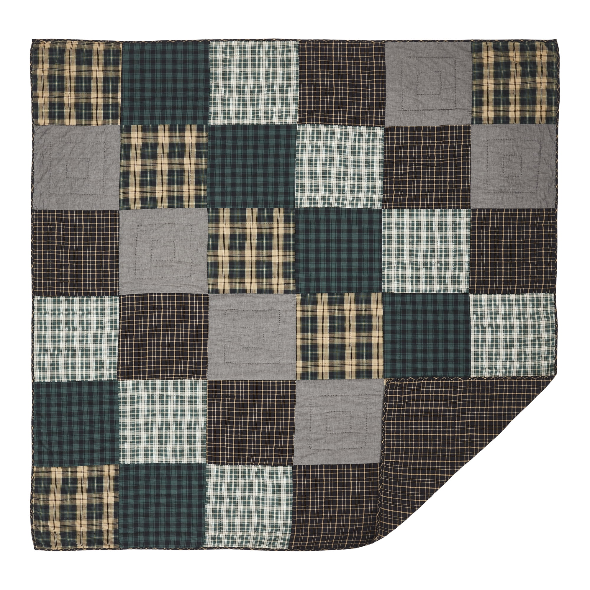 VHC Brands, Pine Grove Patchwork Queen Quilt, Green, 90Wx90L