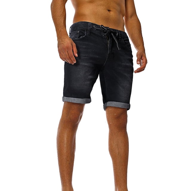 Men's Casual Denim Shorts Classic Fit Washed Drawstring Distressed Summer Jeans Shorts Summer Denim Shorts