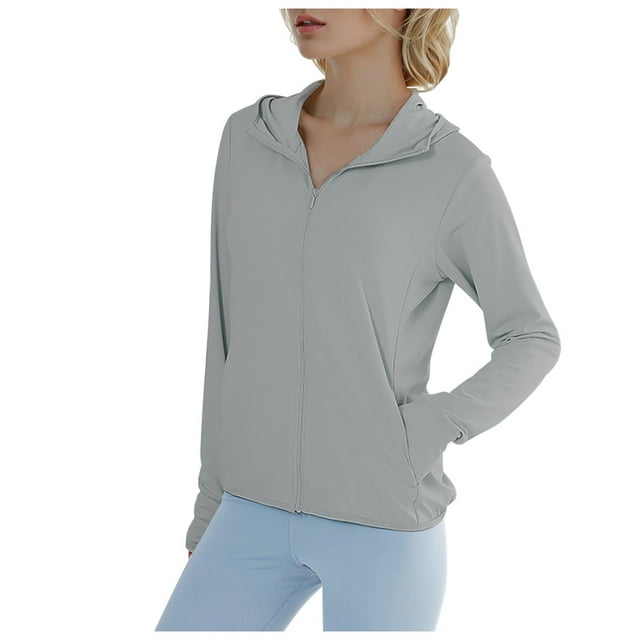 MIASHUI Chemise de Pêche Décontractée pour Femmes, Couleur Unie, Protection Solaire, Sensation de Soie Glacée, Respirante, pour Course, Cyclisme, Randonnée, Extérieur, Active, à Capuche, Gris, TG