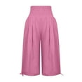 thumbnail image 3 of FAIWAD Cotton Linen Lounge Pants for Womens High Waist Elastic Wide Leg Pants Adjustable Drawstring Jogger Pants (Large, Pink1), 3 of 6