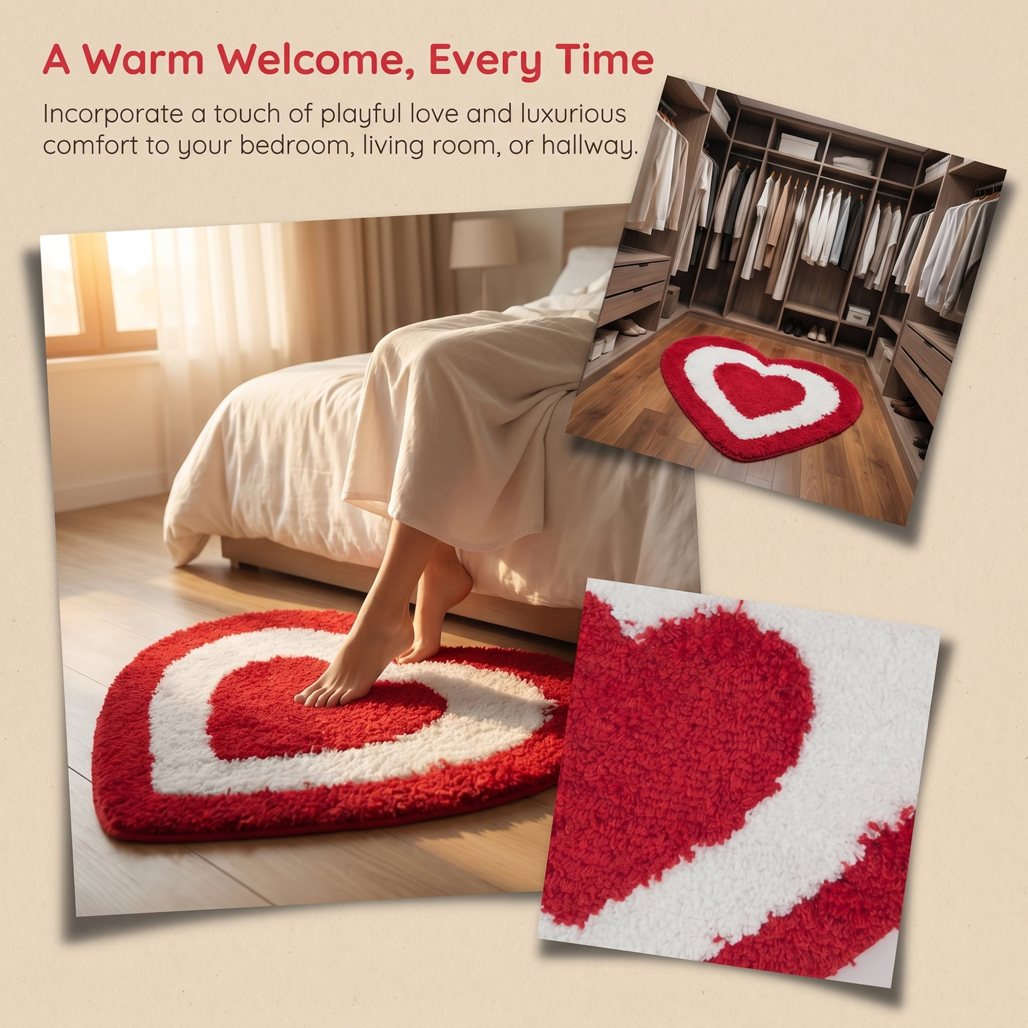 Unique Bargains Small Heart Rug Non-Slip Soft Shaggy Faux Fur Area Rug 19" x 16" Red