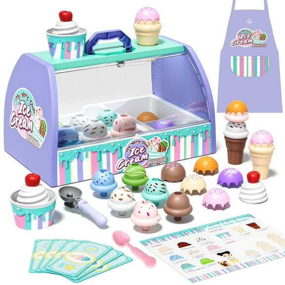 Ice Cream Toys for Toddlers 3-5, Pretend Play Food Toys for Girls, Ice Cream Counter Playset, Ice Cream Shop Toys for Kids, Gift for 3 4 5 6 Year Old Girl Boy - Purple