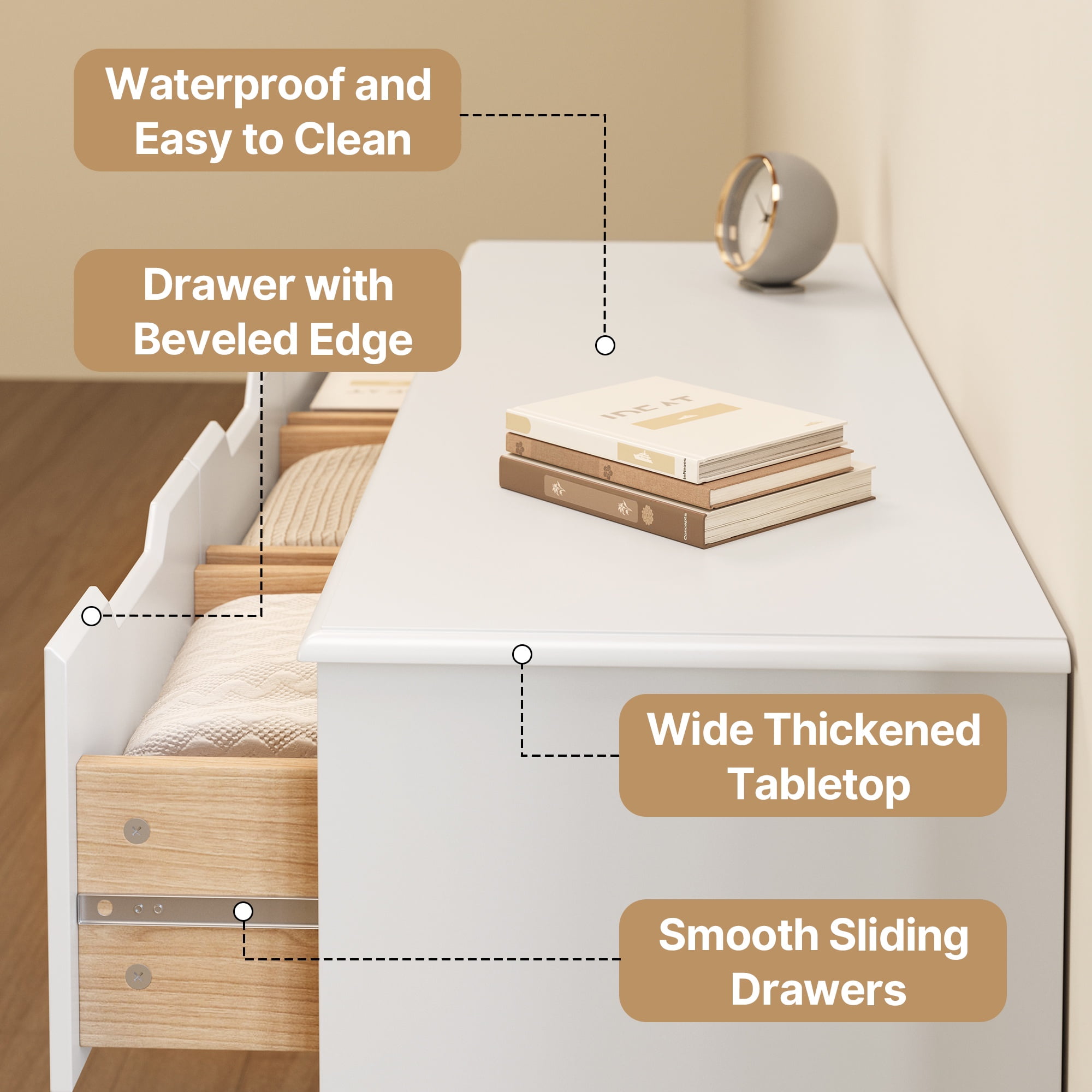 Asofer 7 Drawer Dresser with Cutout Handle, Chest of Drawers for Bedroom, Entryway, Hallway, White