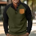 thumbnail image 3 of Men's Raglan Sleeve Stand Collar Sweatshirt, Outdoor Casual Button Front Pullover Top for Fall, Hiking,Army Green,L, 3 of 9