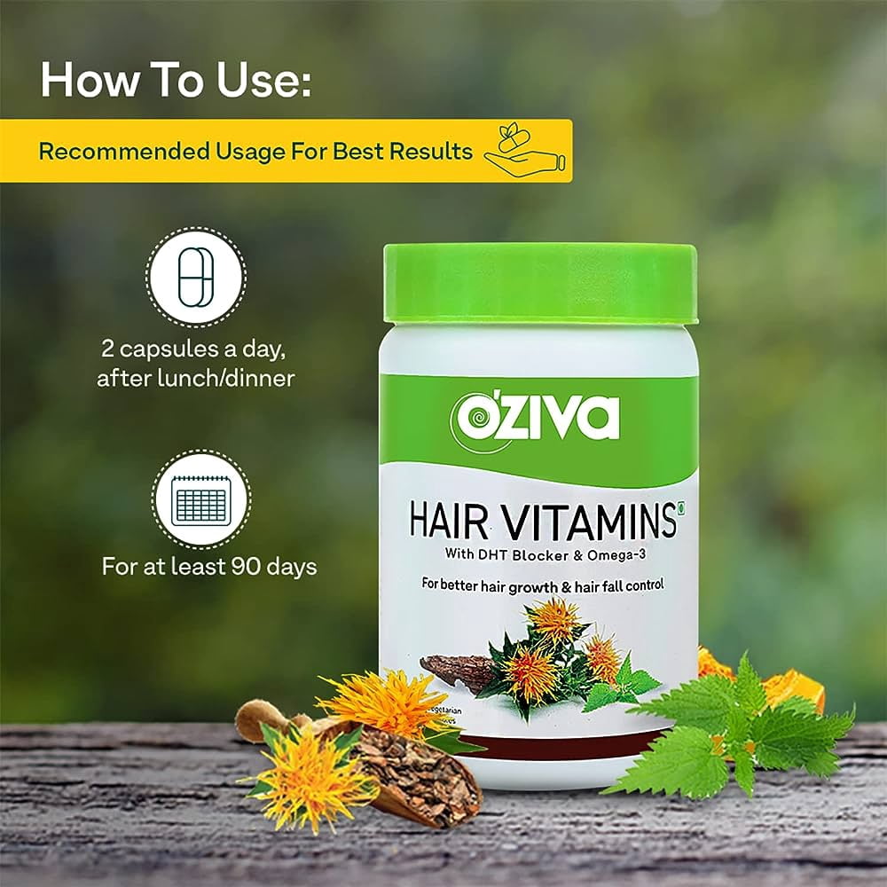 Oziva Hair Vitamins with DHT Blocker & Omega 3 Vegetarian Capsule for