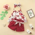 thumbnail image 2 of ibuvkizy Baby Girl Clothes Toddler Girl Short Clothing Sets,Toddler Baby Girls Sling Bow Shorts Flower Print Cute Cotton Three-piece Set,Summer Casual Top Tee Shirts,Gifts for Her, 2 of 8
