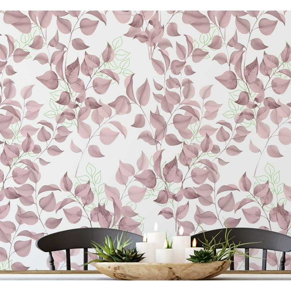 S4Sassy Peel & Stick Vinyl Wallpaper, Chic Watercolor Leaf Wallpaper Contact Paper Waterproof - Pink, 25"x360", Removable Wall Covering for Bedrooms & Living Areas, Renter Spaces, Cabinets