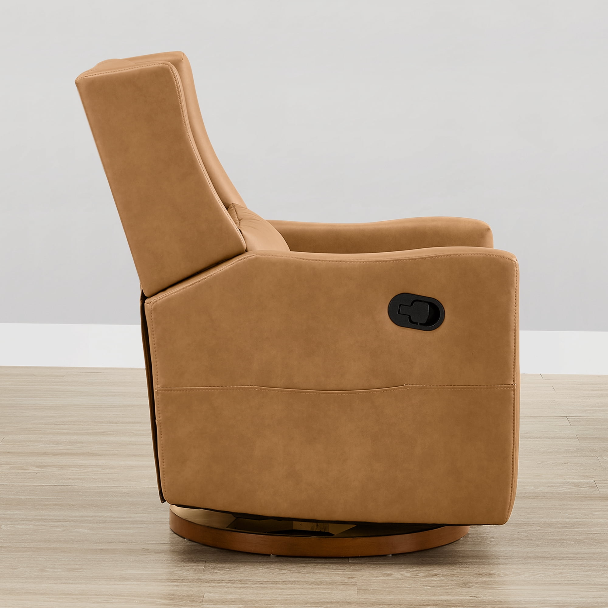 Spruce & Spring Swivel Glider Recliner Chair for Living Room & Nursery, Faux Leather, Saddle Brown