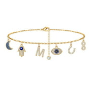 TINGN Evil Eye Ankle Bracelets for Women 14K Gold Plated Hamsa Hand Horseshoe infinity Blue CZ Moon Symbolic Jewelry