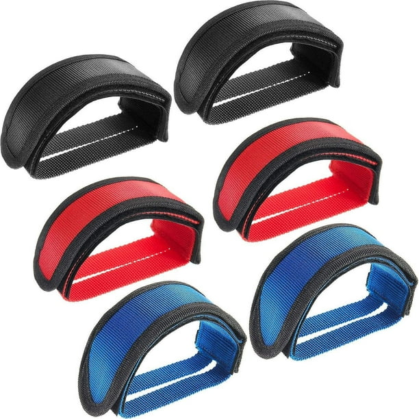 3 pares de correas para pedales de bicicleta, clips para los dedos del pie, cinta para correas para bicicleta de piñón fijo, negro, rojo y azul, cinturón adhesivo para correa con clip para e