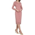 thumbnail image 2 of INSPIRE CHIC Women's Dress V Neck Floral Lace Sheer Long Sleeve Midi Cocktail Dress S Pink, 2 of 5