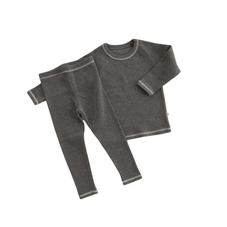 

TureClos Kids Pajamas Set Cotton Long Sleeve Toddler Underwear Autumn Winter Home Office Tops Bottom Sleepwear Warm Suit for Girls Dark Gray 80cm