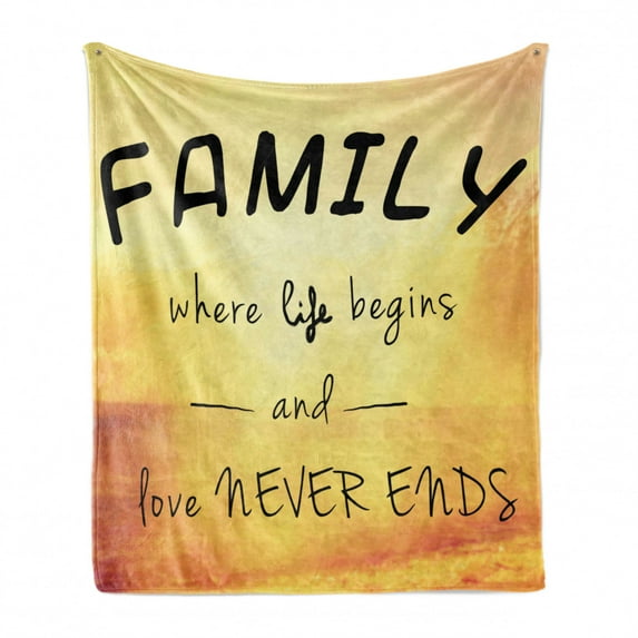 Family Soft Flannel Fleece Throw Blanket, Message About Family Life and Love on Dreamy Backdrop Wisdom, Cozy Plush for Indoor and Outdoor Use, 70" x 90", Yellow Marigold Black, by Ambesonne