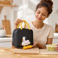 thumbnail image 7 of Cute Insulated Lunch Bag, Duckling Design Thermal Tote with Spacious Interior, Portable Reusable Bento Cooler for School Work Picnic and Travel(Black), 7 of 7