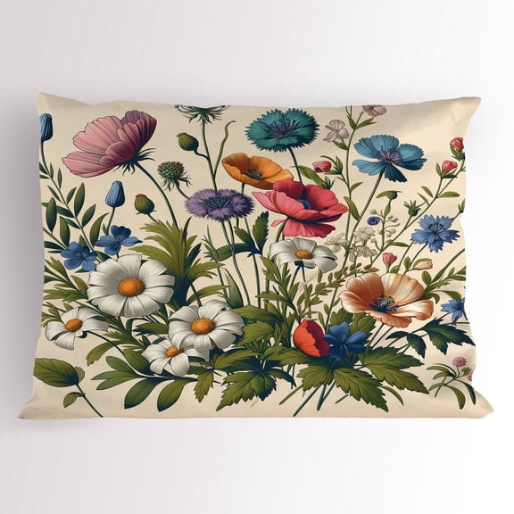 Ambesonne Floral Eucalyptus Pillow Sham, Colorful Blossomy, 36" X 20", Champagne and Multicolor