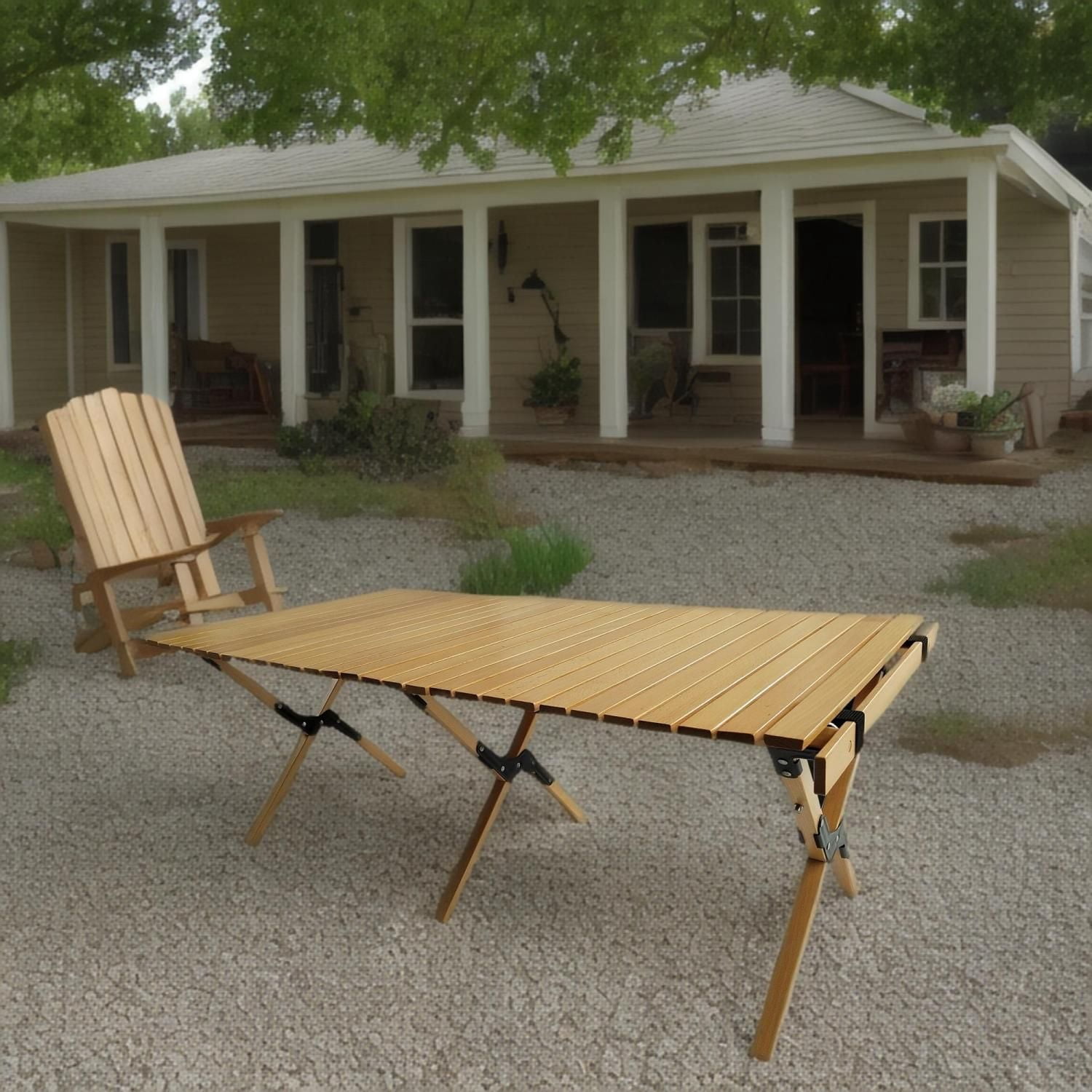 Wooden Foldable Portable Patio Dining Table, Natural Indoor and outdoor universal ,Natural