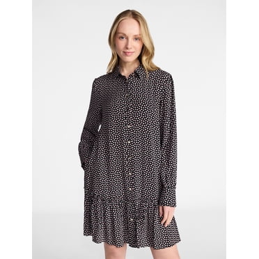 Time and Tru Women's Ruffle Mini Shirtdress, Sizes XS-XXXL