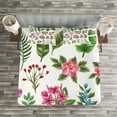 thumbnail image 3 of Ambesonne Plant Quilted Bedspread Set 3 Pcs, Exotic Flowers and Ferns, King Size, Multicolor Fern Green, 3 of 3