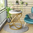 thumbnail image 4 of Round End Table, 26 Inches White and Gold Faux Marble Top Nightstands Sofa Side Table with Double X-Shaped Ring Unique Design for Livingroom Bedroom, 4 of 7