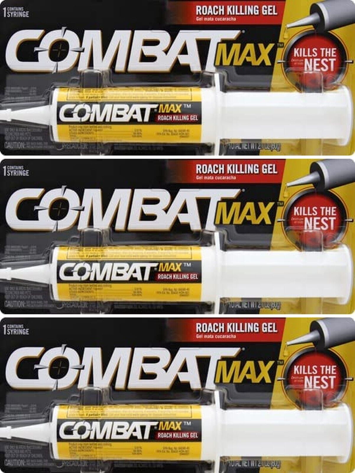 3 Combat Max Roach Killing Gel Syringe Indoor and Outdoor Use Syringe