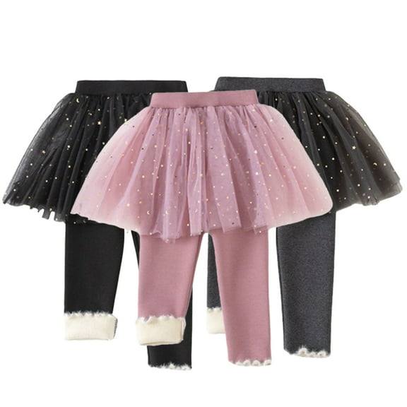 Esaierr Kids Baby Girls Leggings with Skirt Warm Toddler Mesh Tutu Pants Winter Padded Thickened Trousers 1-8 Years