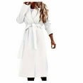 thumbnail image 2 of Dolkfu Jacket Women Notch Lapel Wool Open Front White Trench Coat Belted Long Overcoat Womens Fall Coat XXL, 2 of 6