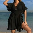 thumbnail image 4 of Antinious Summer Dresses for Women,Womens Dresses for Party,Elegant Dresses for Women Solid Short Sleeve V-Neck Beach Dress,Black,Free Size, 4 of 5
