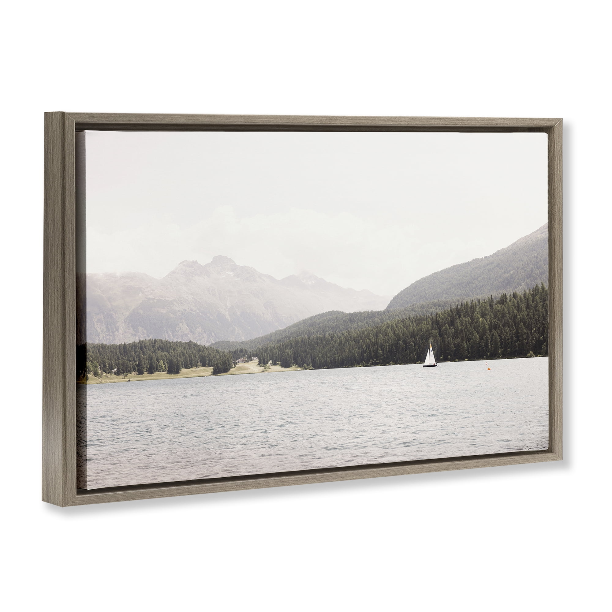 Stupell Industries Summer Sailboat View Landscape & Nature Photography Brown Floater Framed Canvas Art Print Wall Art, 31 x 21