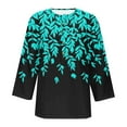 thumbnail image 4 of ALLLIST Floral Womens Tops Blue Notch Neck 3/4 Sleeve Printed Loose Button T-Shirts Tees for Women, 4 of 5