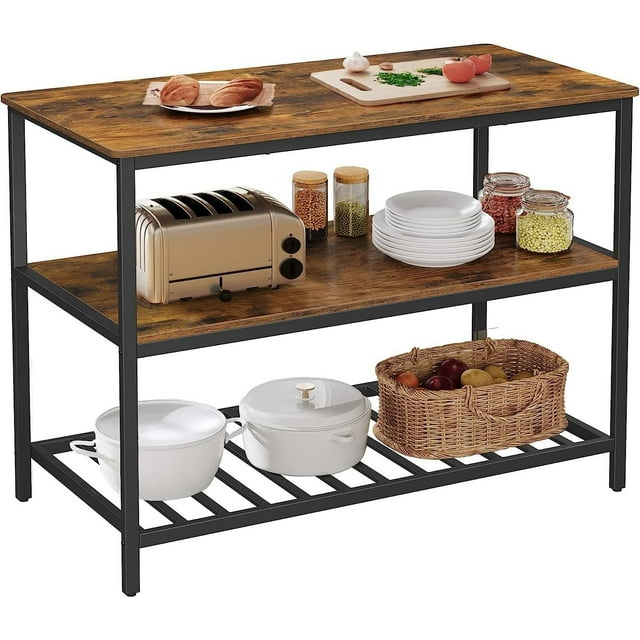 Boutique Home Baker Rack Kitchen Island with Large Countertop, Stable Steel Structure and Rustic Design