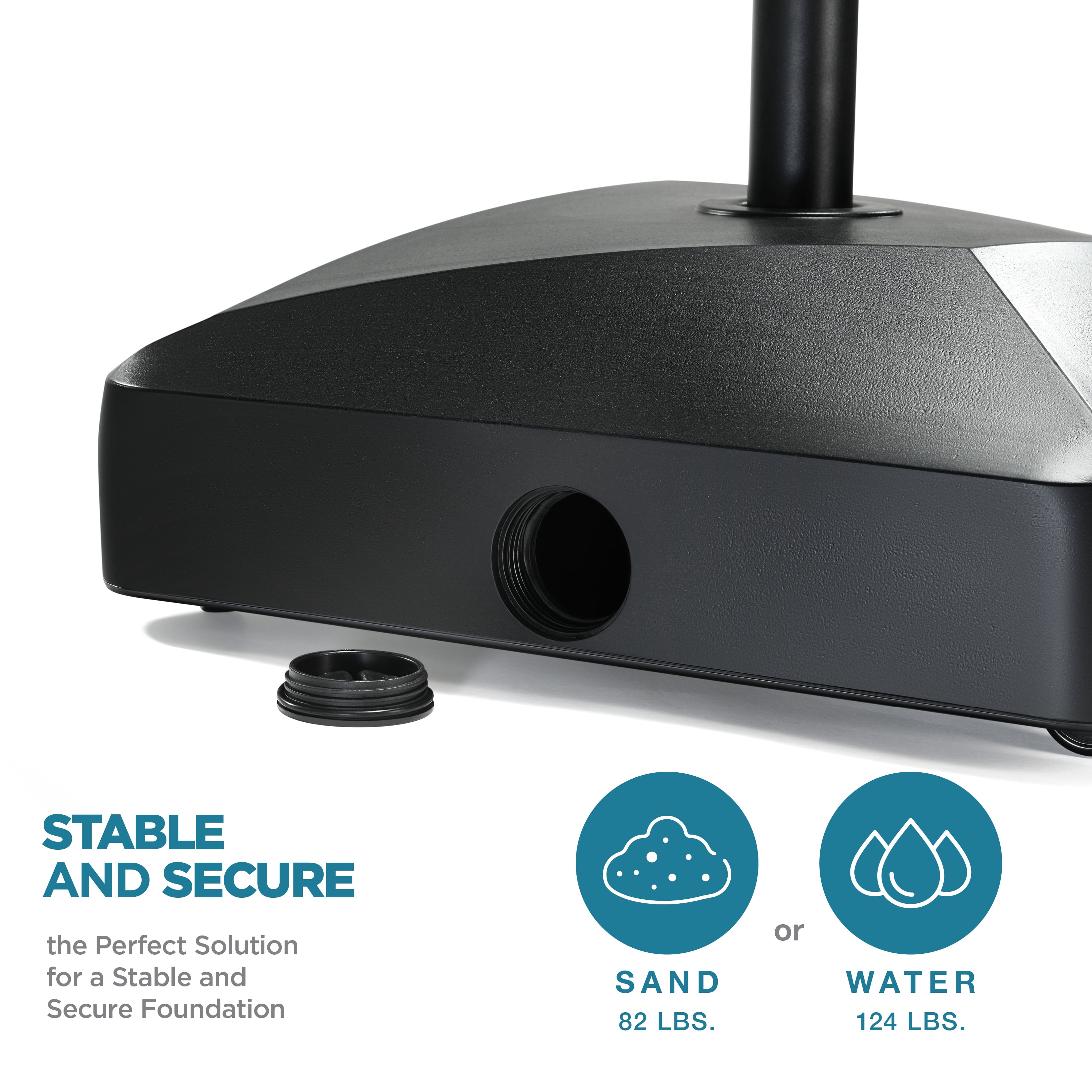 Maple99USA Patio Umbrella Base, 123 lbs Capacity, Black, Square, HDPE Plastic, Heavy Duty