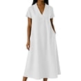 thumbnail image 1 of XiYing Robe Décontractée, Combinaison-Robe Décontractée à Manches Courtes pour Femme, Col en V Uni, Coupe Fluide Printemps/été, S-TTG,, 1 of 6