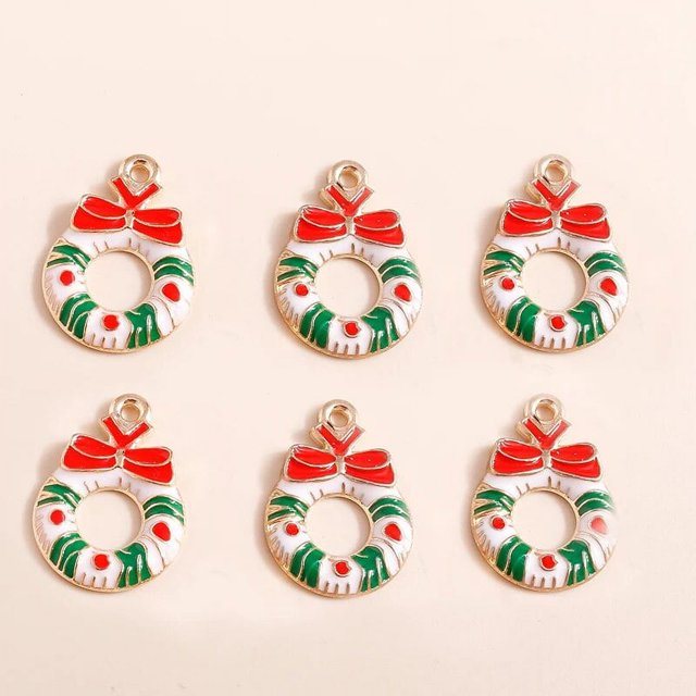 10 Uds gran oferta encantos de Navidad esmaltados Santa Claus árbol media sombrero colgantes de campana DIY pendiente collar fabricación de joyas