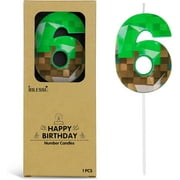 Pixel Birthday Candle, 2.68 Inch Miner Number Candles, Game Themed Candle Birthday Decoration for Pixel Theme Birthday Anniversary Dynamite Video Game Party (Green, 6)